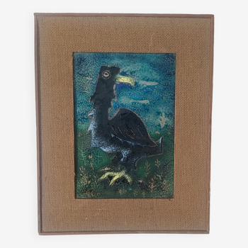 Enamel painting on copper bird 1950s/60s