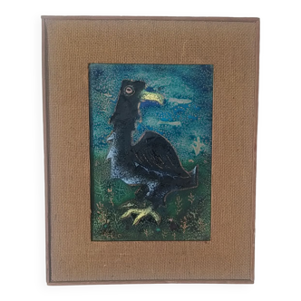 Enamel painting on copper bird 1950s/60s