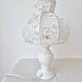 Bedside lamp with alabaster base and lace shade - Vintage