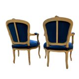 Pair of Louis XV style armchairs in blue velvet
