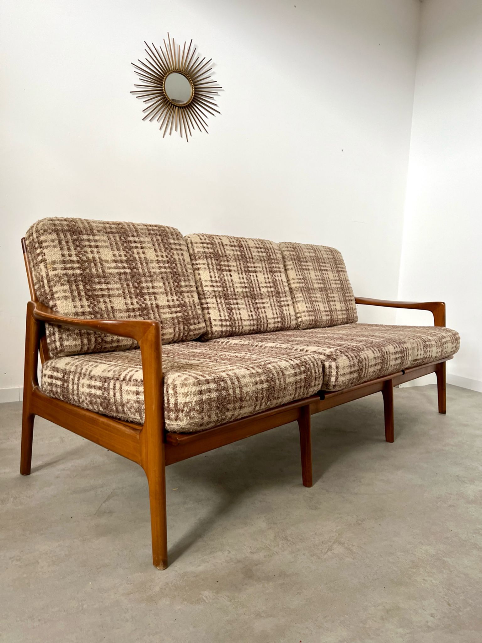 Lot armchairs and sofa 60 years Scandinavian design in vintage blond teak