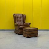 Vintage Chesterfield style wing chair With Ottoman