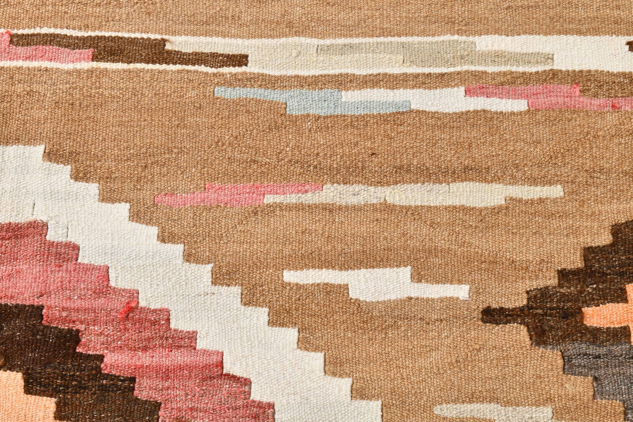 8x11 Brown & Cream Geometric Kilim Rug, 260x341Cm