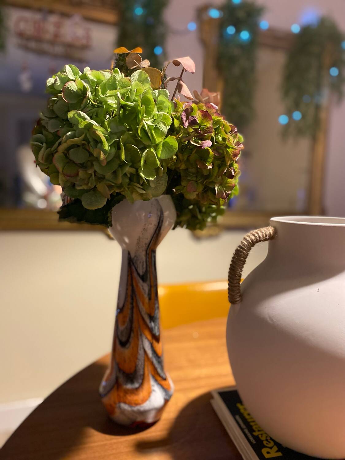 Vintage murano glass vase orange, white brown attributed to carlo moretti