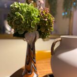 Vintage murano glass vase orange, white brown attributed to carlo moretti