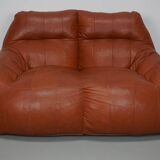 Pouf / Canapé 2 places en cuir patchwork vintage