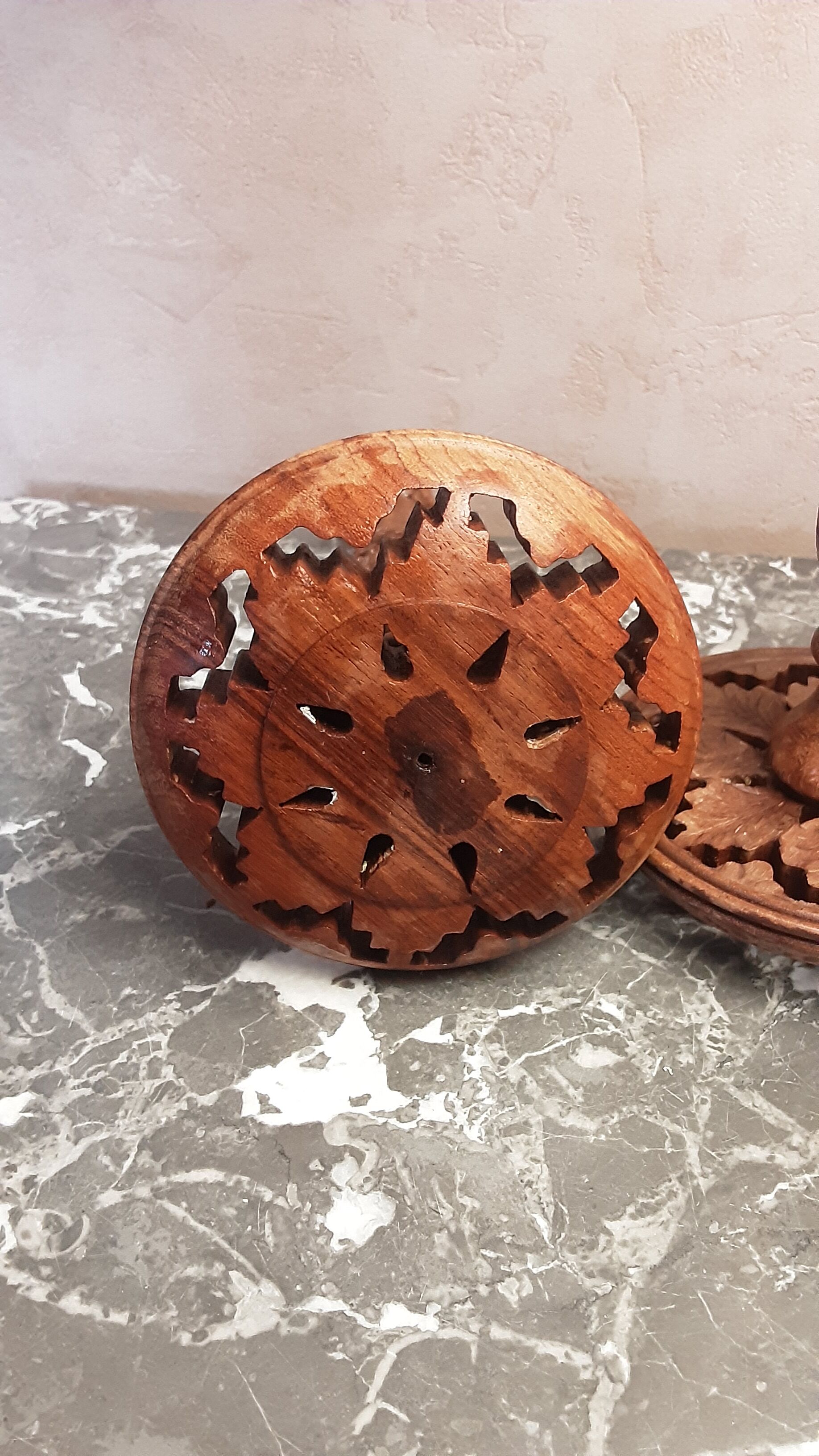 Lot 2 vintage wooden candlesticks