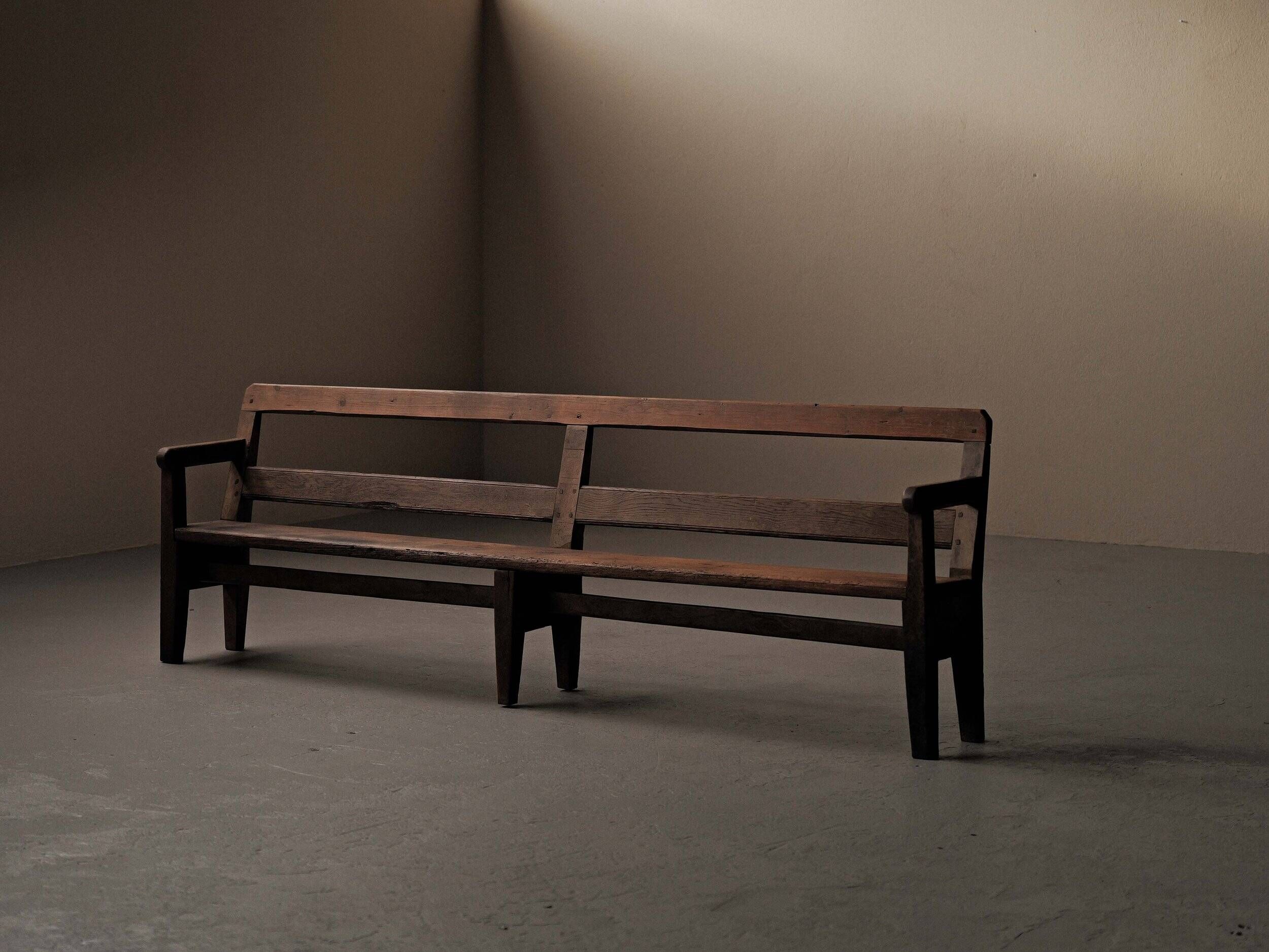Large antique farmhouse bench in solid wood – Auvergne, around 1900