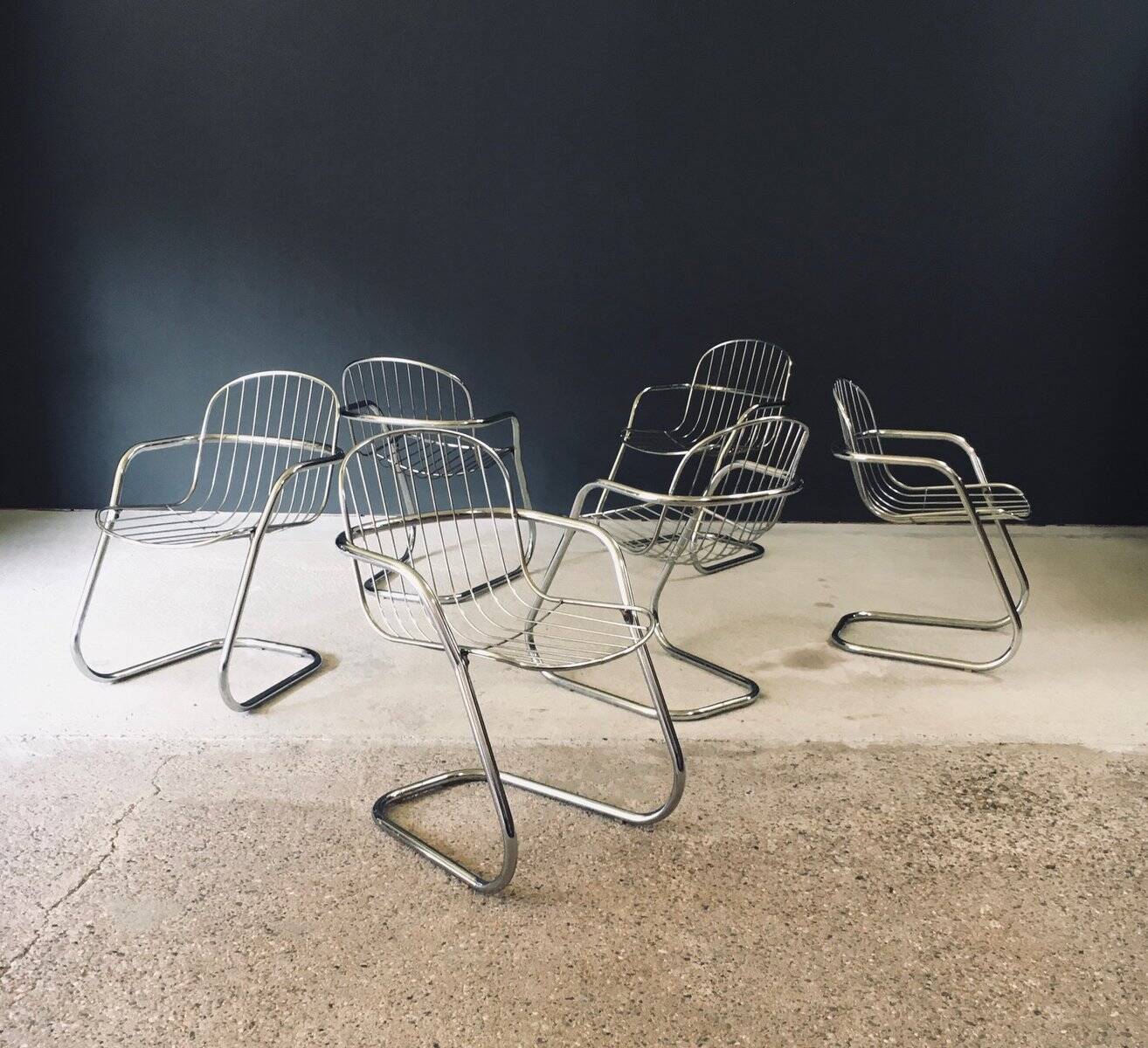 Mid-Century Modern Chrome Dining Chairs by Gastone Rinaldi, Italy, 1970s, Set of 6