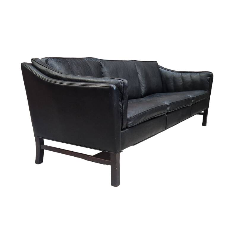 Vintage Scandinavian Black Leather Sofa Attributed to Frederik Kayser
