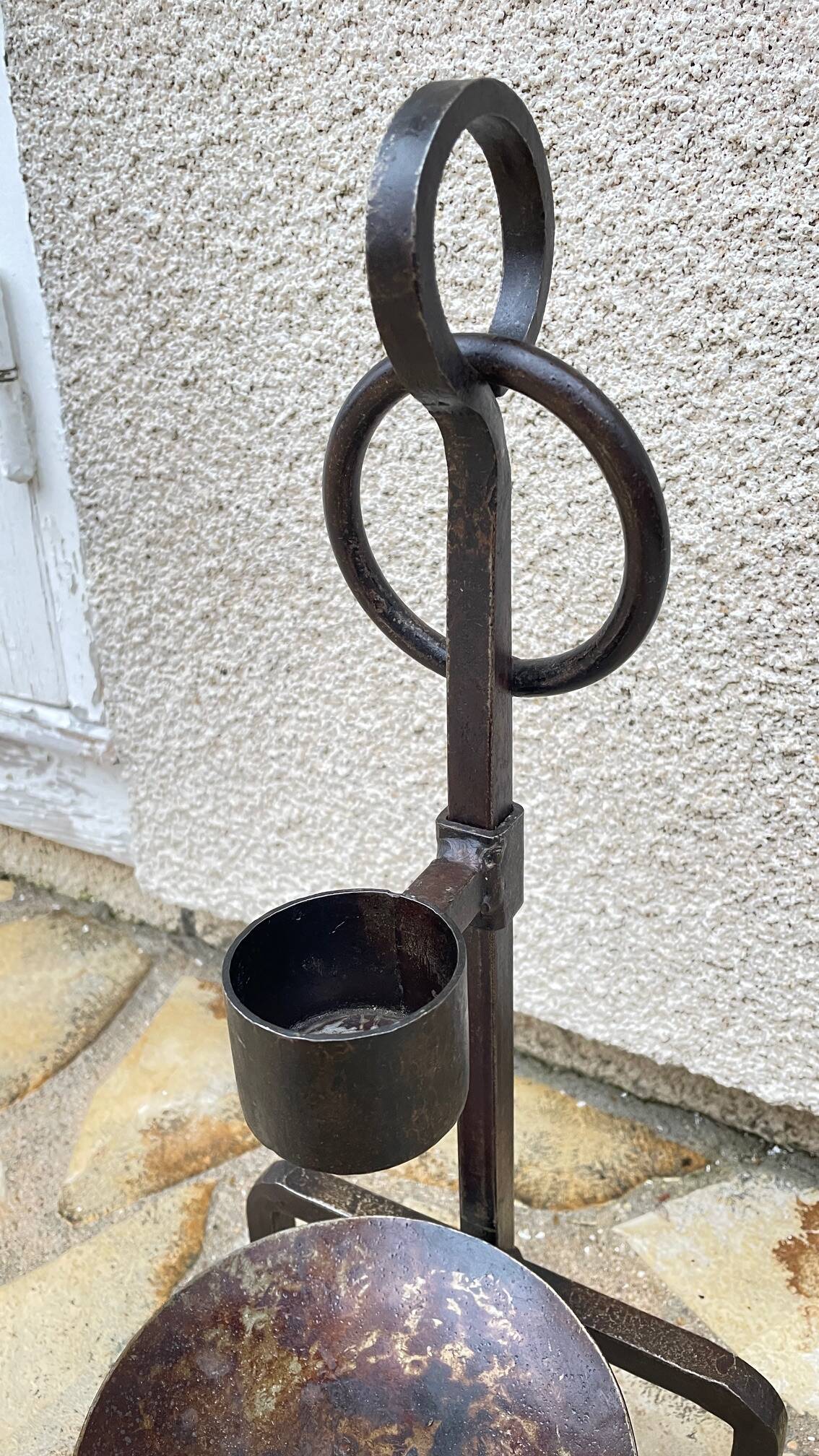 Vintage brutalist steel candle holder