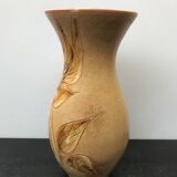 Vase Vallauris céramique beige décor fleurs ciselé vintage