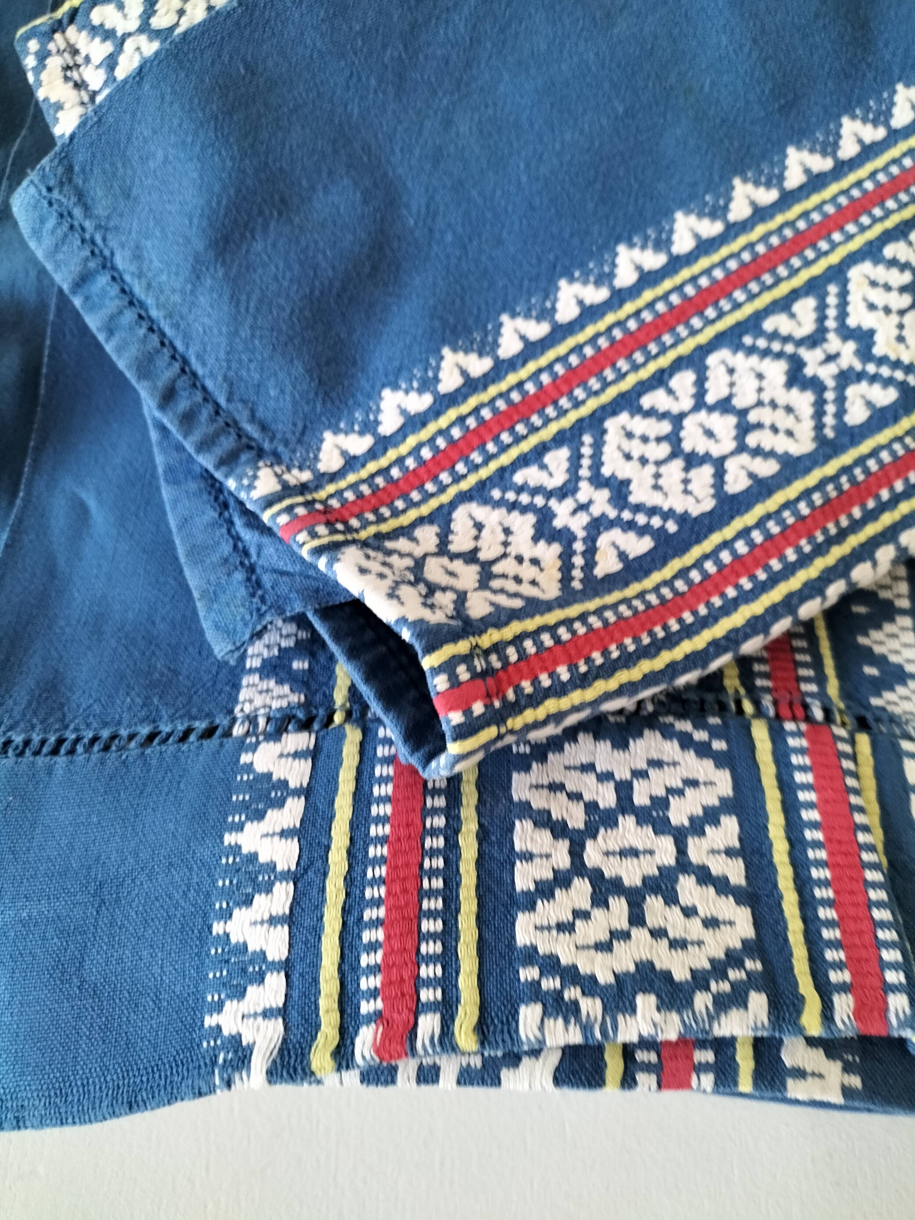 grande nappe et 11 serviettes vintage basque bleu indigo,