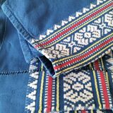 grande nappe et 11 serviettes vintage basque bleu indigo,