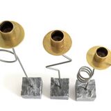 Set of 3 candlesticks | IKEA “Kräsen” from the 1980s | Steel, Brass, Granite