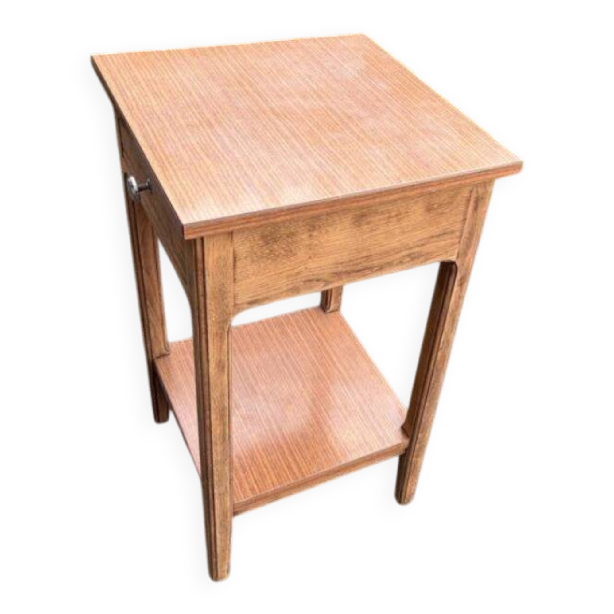 End table/bedside table in oak Formica, art deco