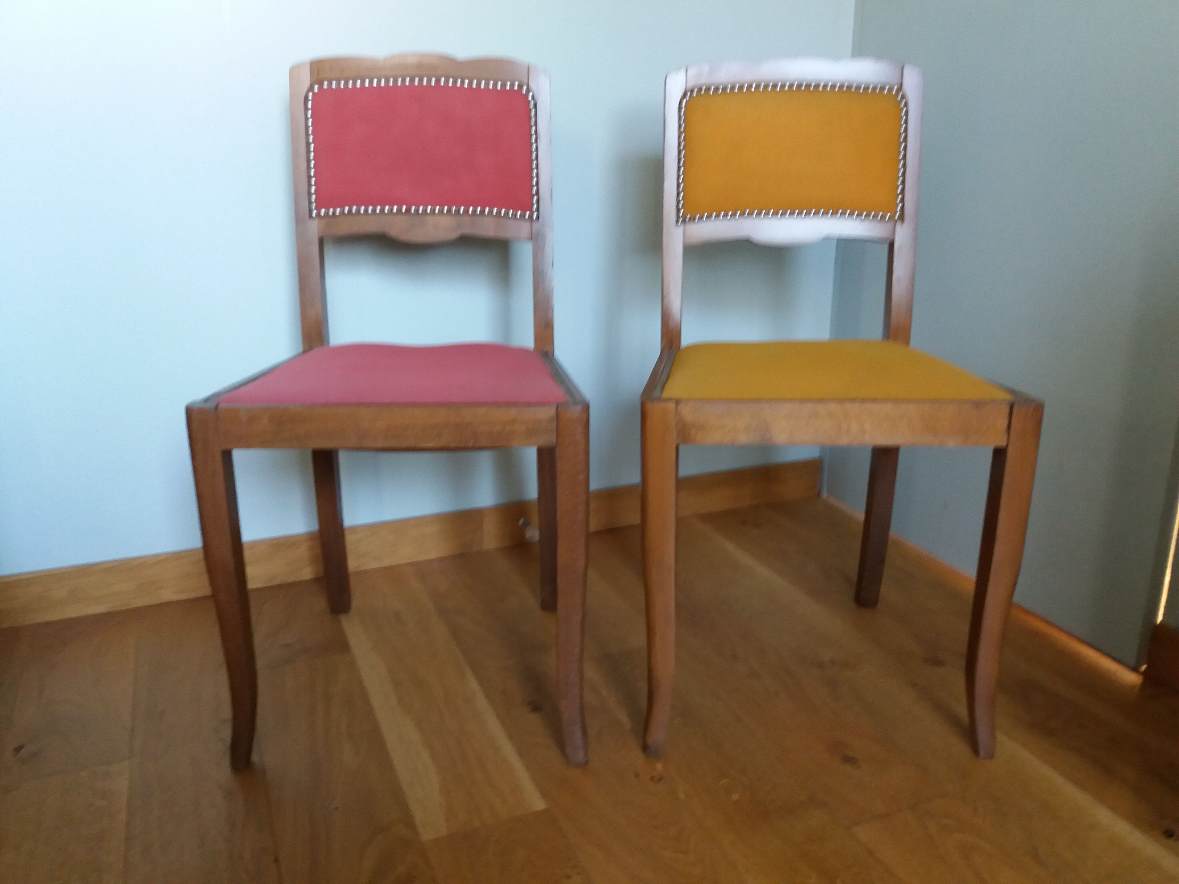 2 Art Deco upholstered and wood chairs