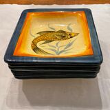 Set 6 hollow plates, glazed terracotta, France