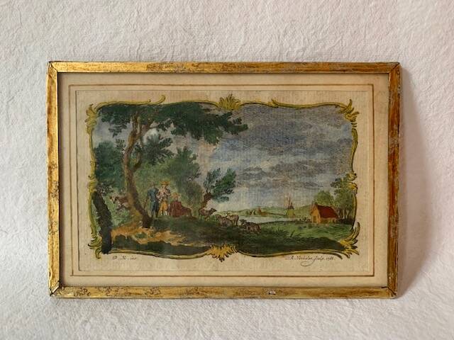 Miniature enhanced engraving, under glass, late 18th century painting, Netherlands
