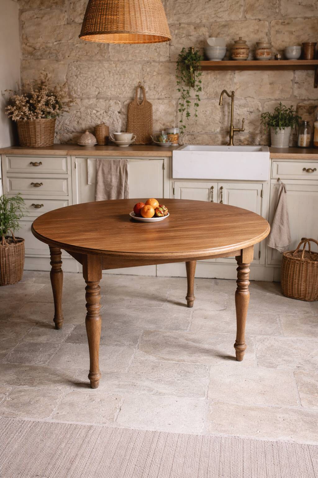 Round walnut table – modular with drop leaves – charming country chic