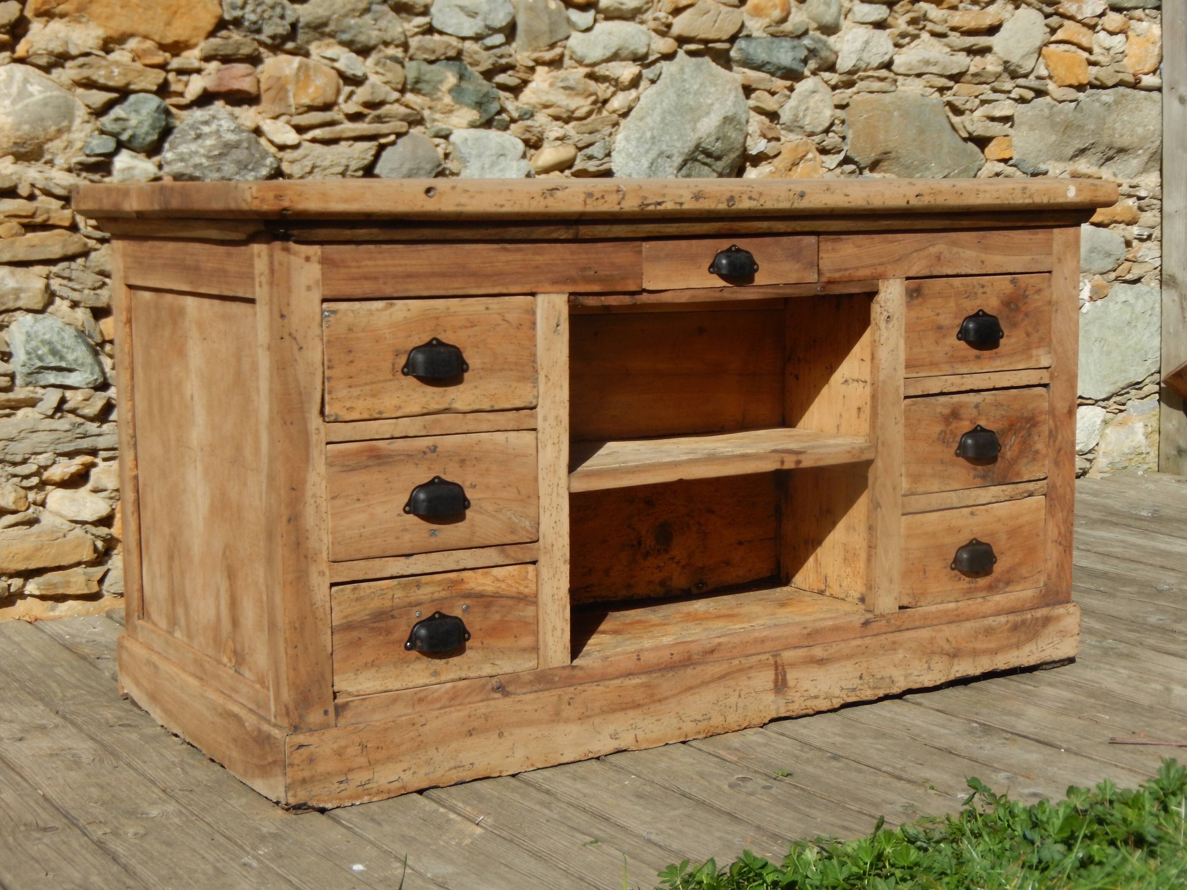 Old shop counter - Trade furniture with 13 walnut drawers