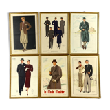 'La Moda Maschile', Set of 6 framed original illustrations of men's fashion from the 30s, Italy 1930