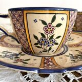 Antique Quimper Henriot earthenware cups and saucers