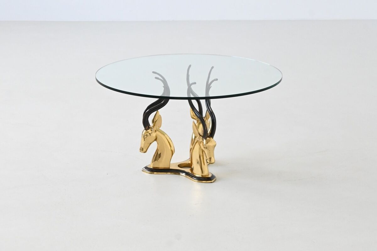 Hollywood Regency style coffee table brass antelope France 1970