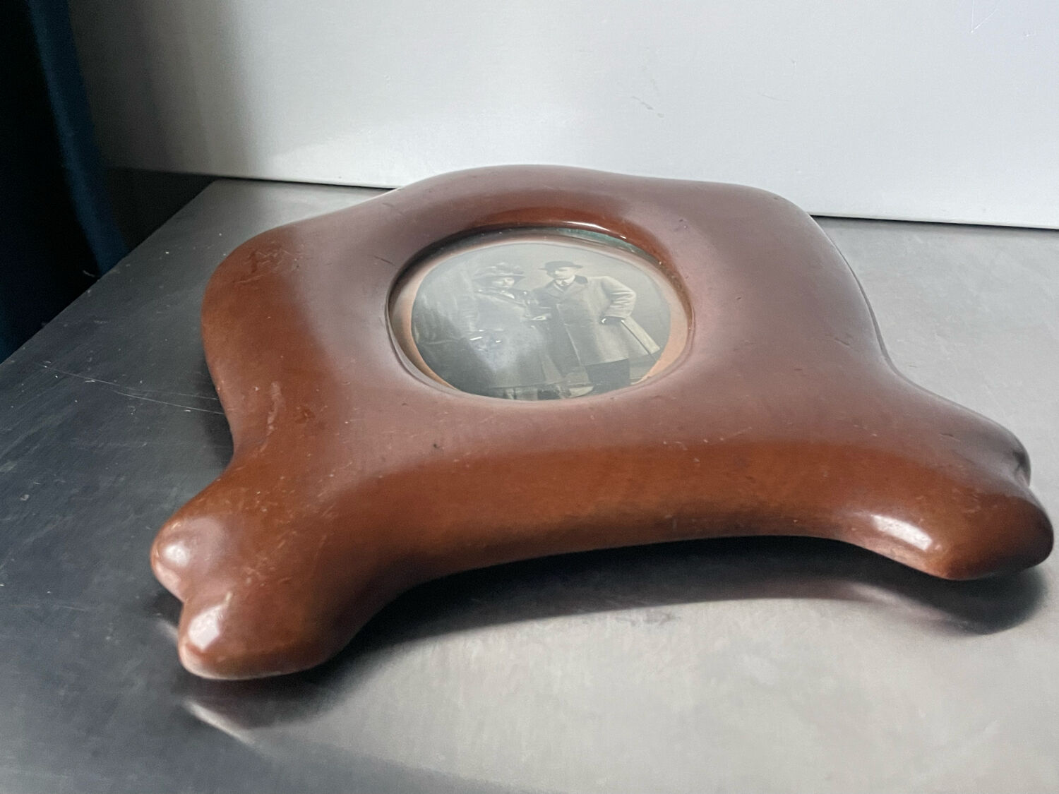 Antique  art nouveau mahogany wooden frame measurements 27.5 cm x 20 cm  convex glass