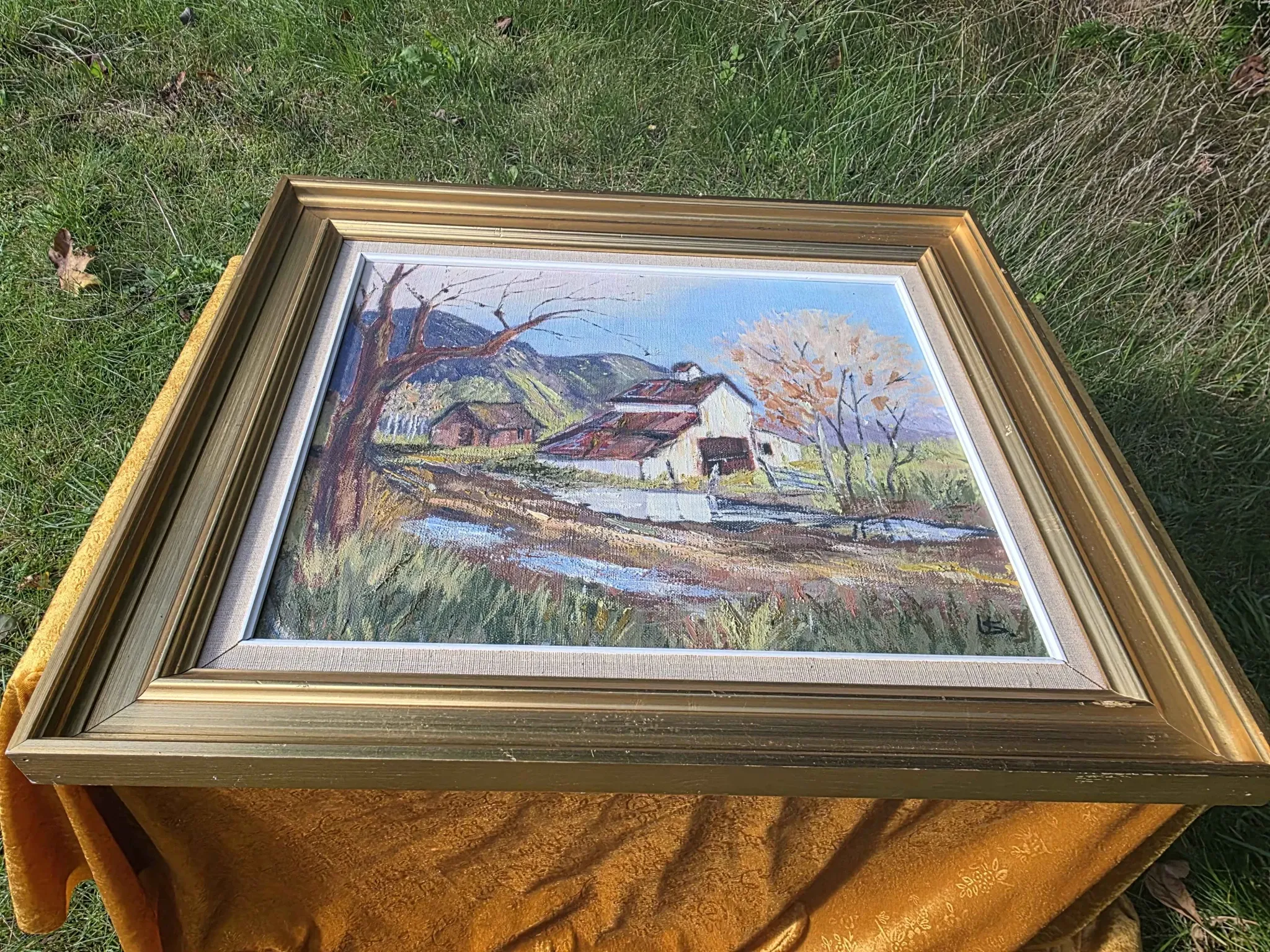 Vintage Oil Landscape Painting - Impasto Barn Scene