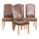 Vintage set of 4 dining chairs made of sheepskin leather with a high back