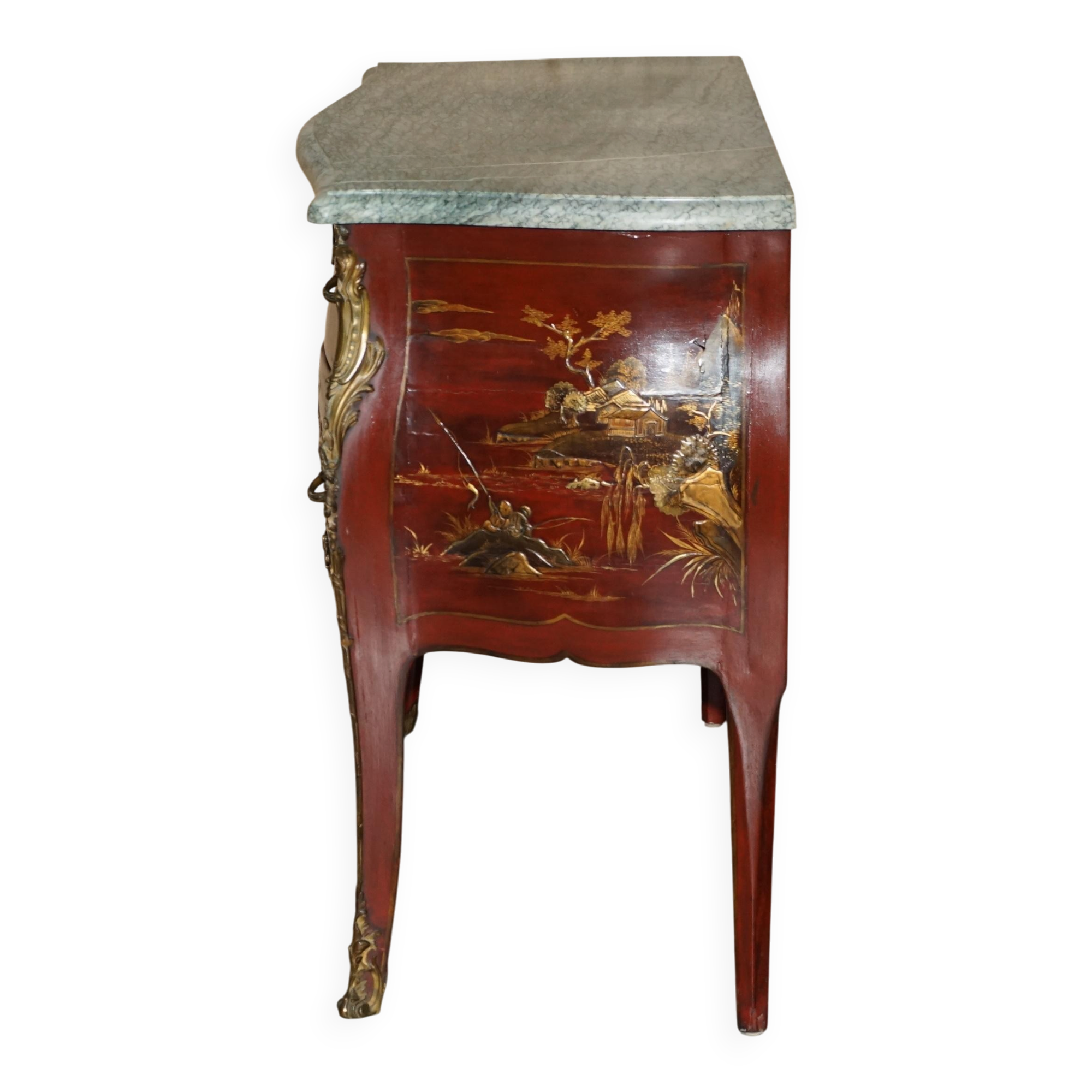 Chinoiserie Bombé Commode in Oak, Marble and Gilded Wood