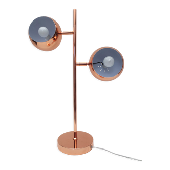 Lampe de  table cuivrée, 2 têtes sphériques