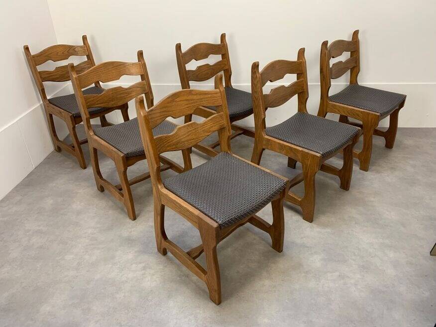 6 vintage solid wood brutalist chairs