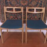 Set of Danish oak dining chairs with petrol blue covers, 1960s