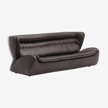 Dark brown leather three-seat sofa model pasha by durlet, belgium, 1970s