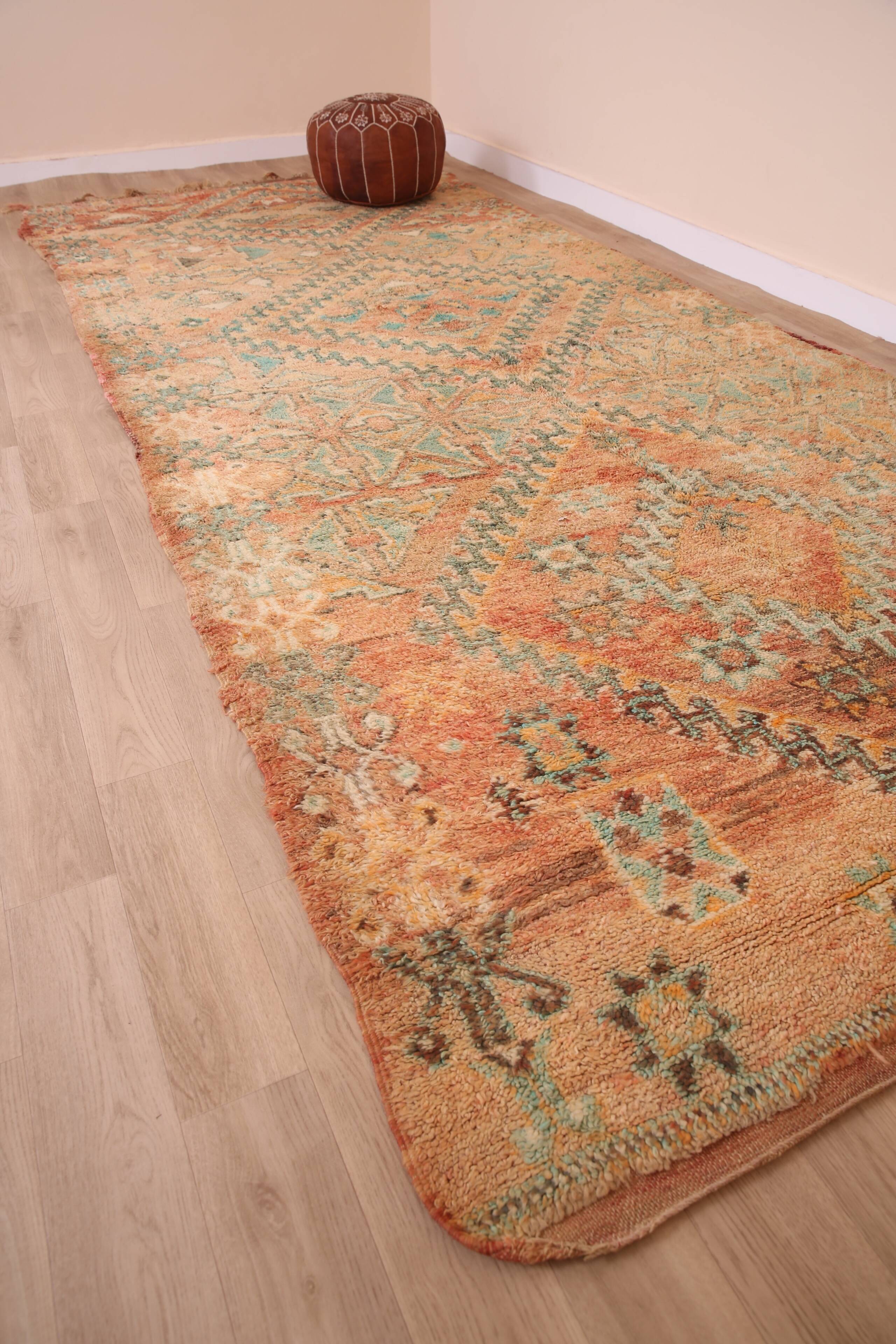 Peach Vintage Moroccan Rug 173 x 383 cm, Berber Wool Rug, Handmade Boho Rug