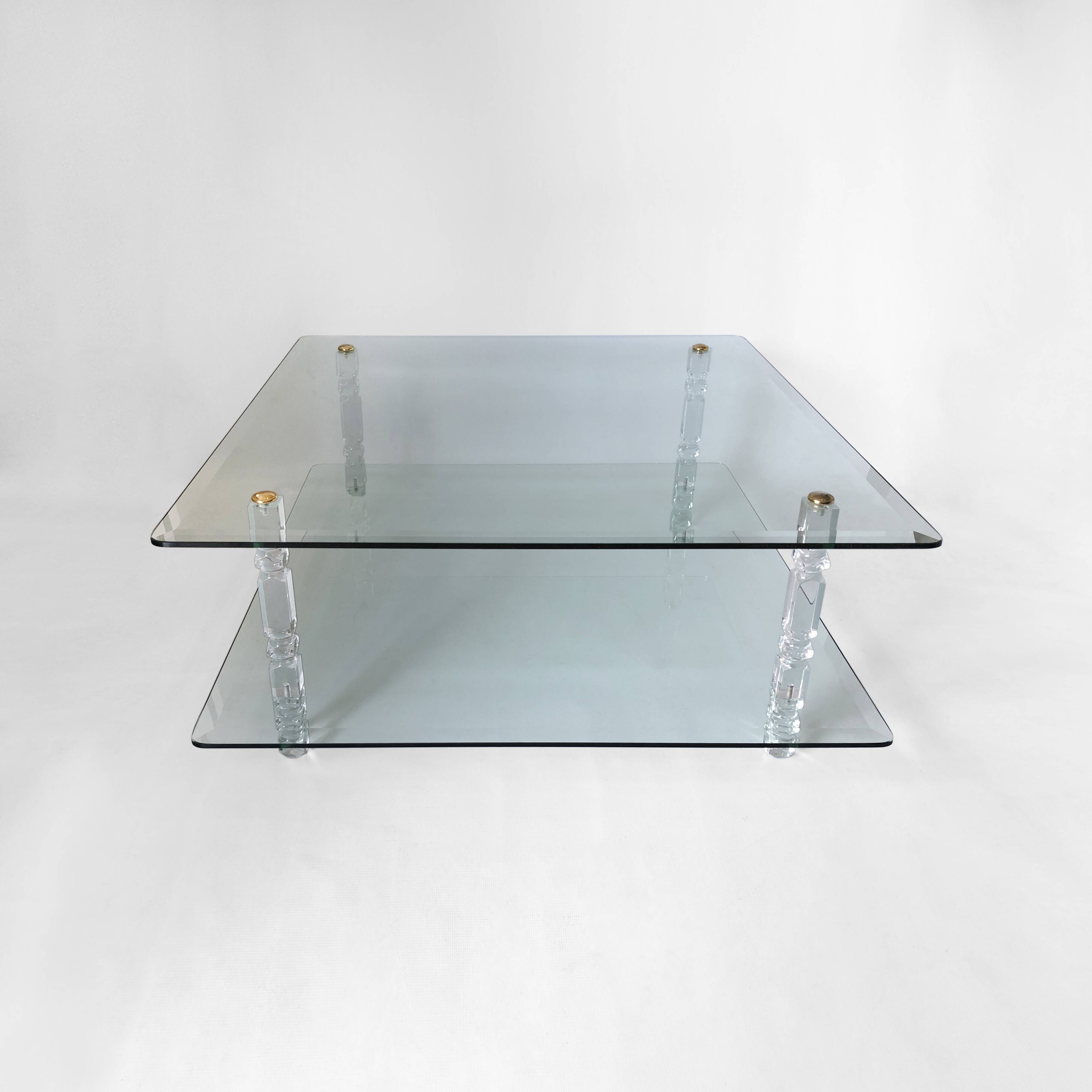 Two-Tier Lucite and Glass Coffee Table 1970s Modernist Vintage Mid-Century