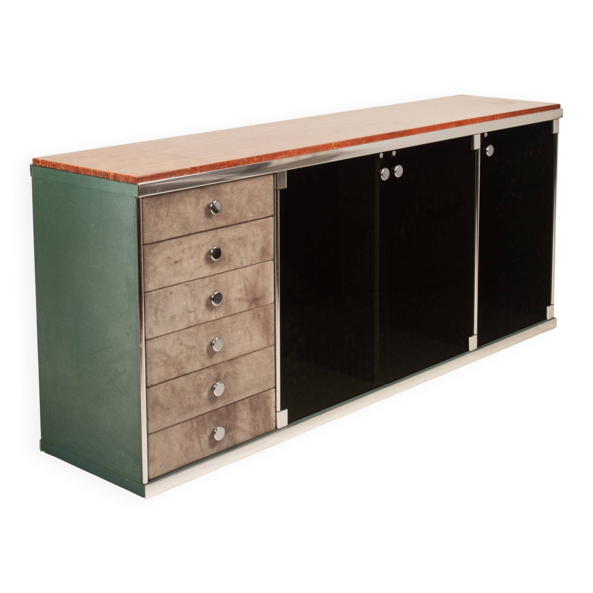 Guido Falsechini Hermes Marble and Leather Sideboard for i4 Mariani 1970