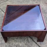 Table basse vintage en palissandre & verre par Claudio Salocchi, modèle "Oriolo"