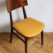 Vintage dining chair from the 1960s, Scandinavian style, wood and fabric.