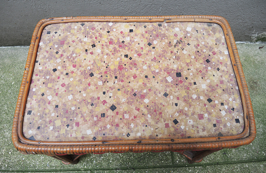 Desk with rattan and wicker armchair for children