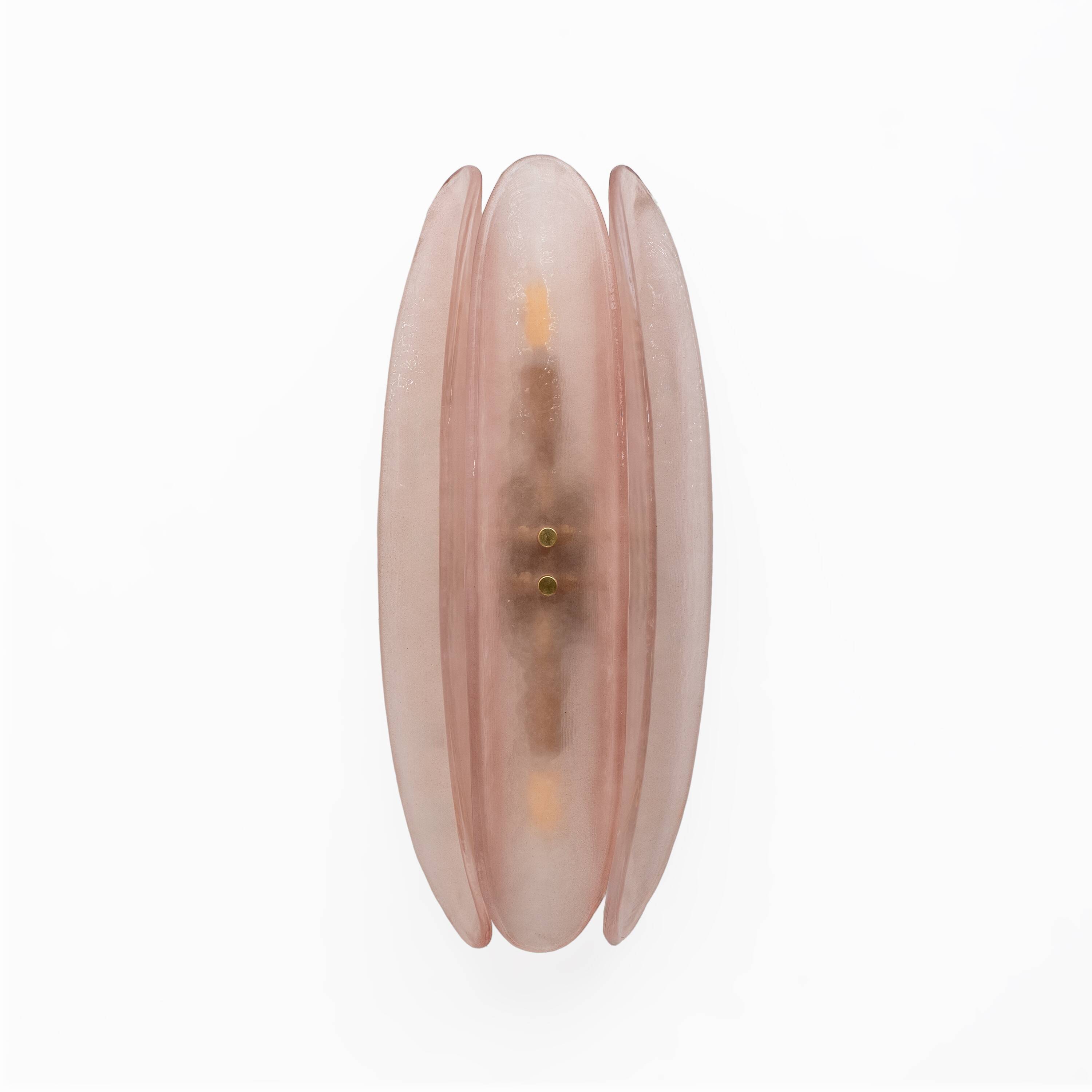 Pair of Fontana Arte Style Mid-century Modern Pink Murano Glass Sconces