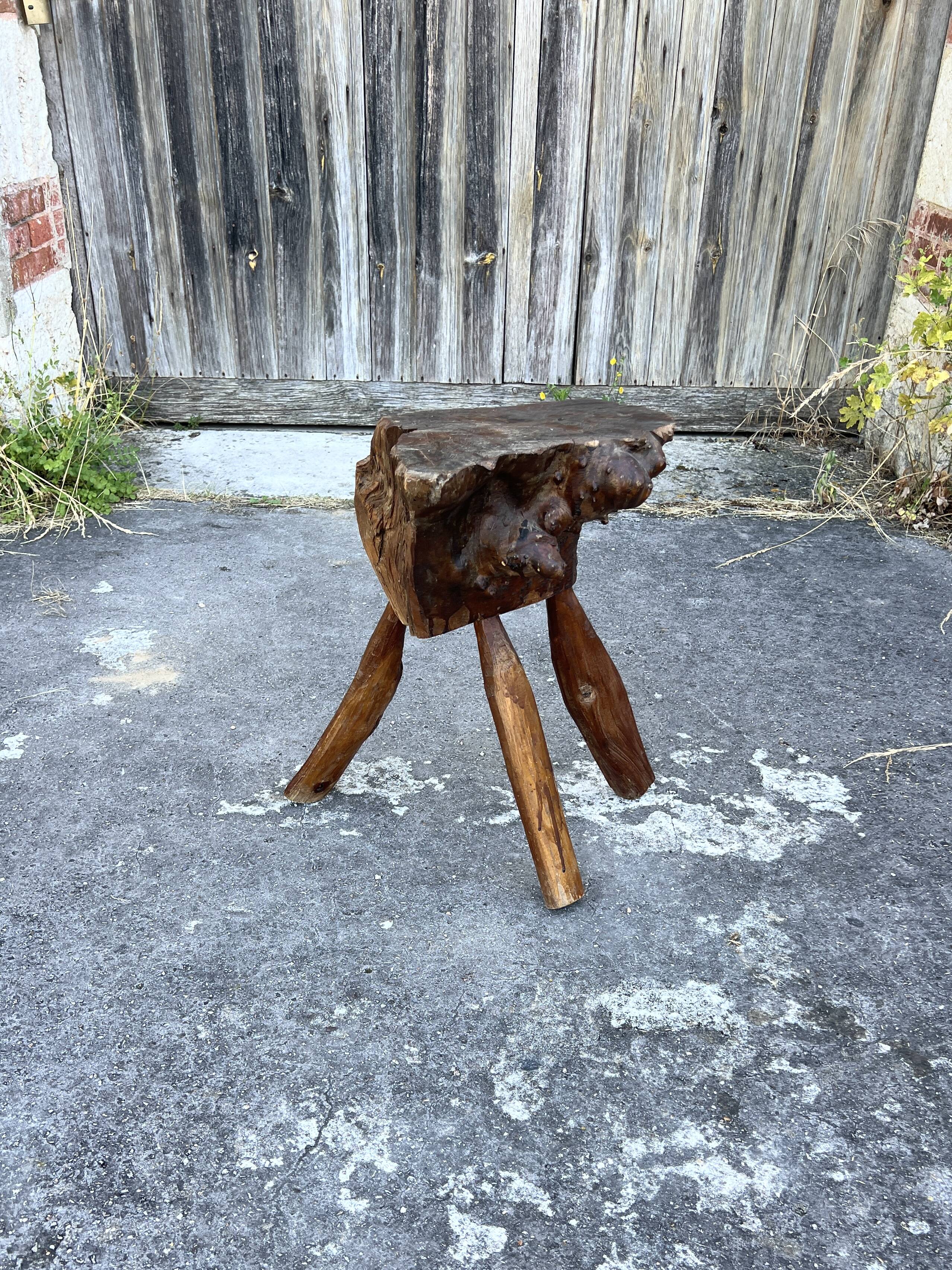 Solid Wood Chopping Block Stool – Organic Sculpture H54cm