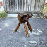 Tabouret Billot en Bois Massif – Sculpture Organique H54cm