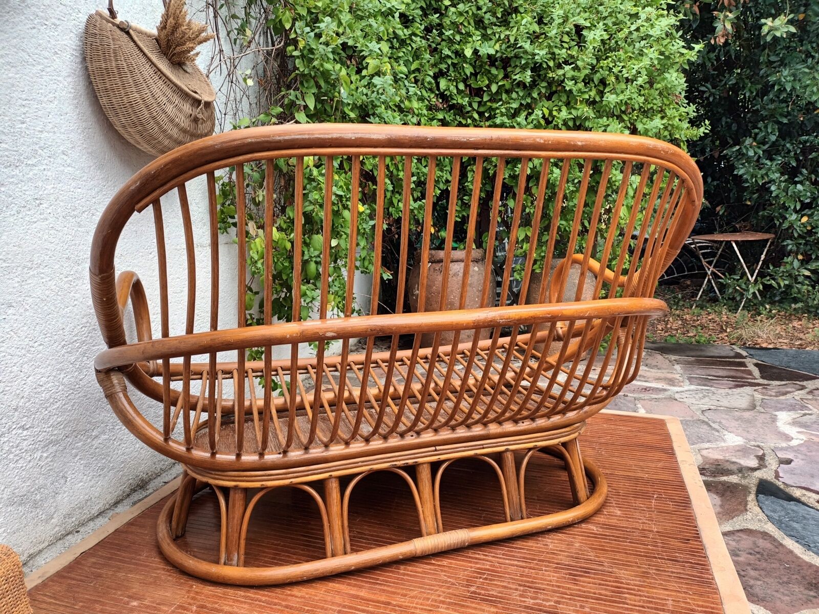 Rattan bench 70s