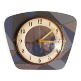 Vintage formica clock silent trapeze wall pendulum "Grey blue"