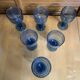 Set of 6 Blue Moulded Glass Goblets with Fruit Decor Vintage 1960s
