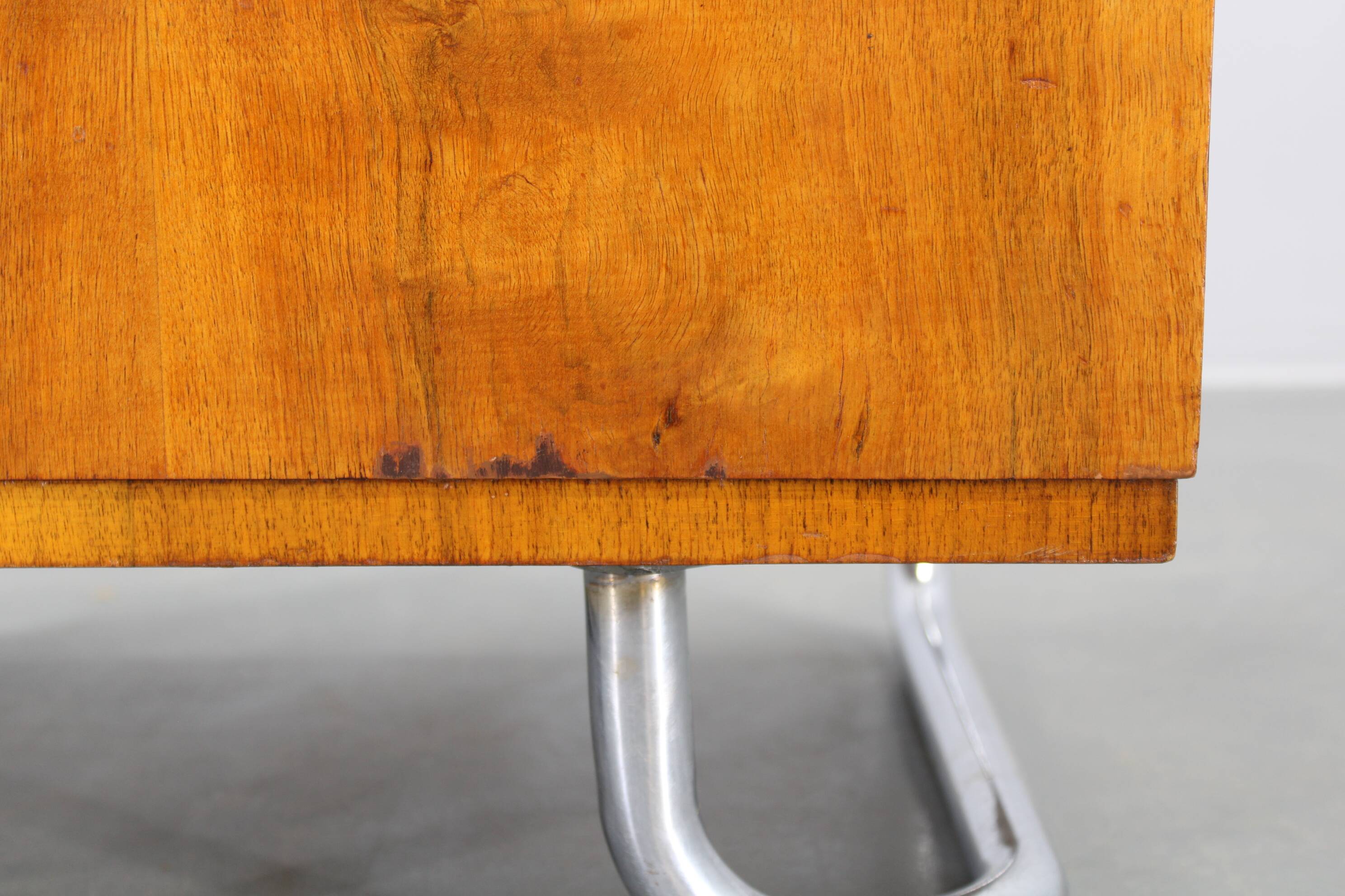 Restored Bauhaus chrome and walnut nightstand, Czechoslovakia 1940s