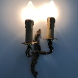 Old pair of wall sconces with double fires in real bronze, acanthus leaf. Year 50